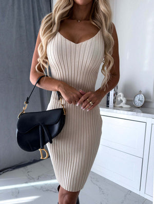 2pcs Suit Women's Solid Stripe Long - sleeved Top And Tight Suspender Skirt Fashion Autumn Winter Slim Clothing - MISSCLAUS
