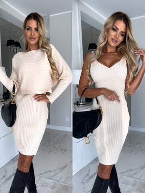 2pcs Suit Women's Solid Stripe Long - sleeved Top And Tight Suspender Skirt Fashion Autumn Winter Slim Clothing - MISSCLAUS