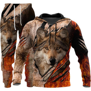 3D Wolf Print Tracksuit Men Sportswear Hooded Sweatsuit Two Piece Outdoors Running Fitness Mens Clothing Jogging Set - MISSCLAUS