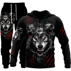 3D Wolf Print Tracksuit Men Sportswear Hooded Sweatsuit Two Piece Outdoors Running Fitness Mens Clothing Jogging Set - MISSCLAUS