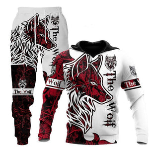 3D Wolf Print Tracksuit Men Sportswear Hooded Sweatsuit Two Piece Outdoors Running Fitness Mens Clothing Jogging Set - MISSCLAUS