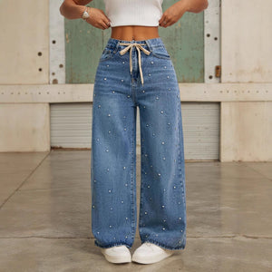 Fashion High Waist Loose Straight With Baht Wide Leg Mop Pants - MISSCLAUS
