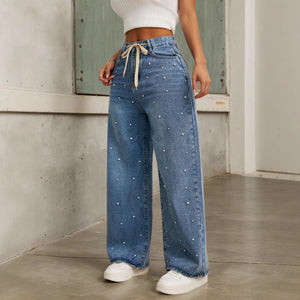 Fashion High Waist Loose Straight With Baht Wide Leg Mop Pants - MISSCLAUS
