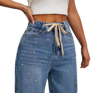 Fashion High Waist Loose Straight With Baht Wide Leg Mop Pants - MISSCLAUS