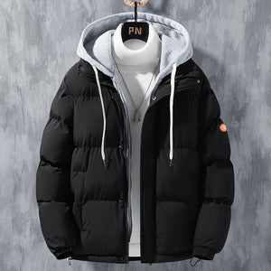 Fashion Hooded Jacket Men Winter Windproof Thickened Fake Two - piece Coat Solid Leisure Sports Cotton Jacket - MISSCLAUS