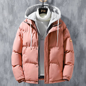 Fashion Hooded Jacket Men Winter Windproof Thickened Fake Two - piece Coat Solid Leisure Sports Cotton Jacket - MISSCLAUS