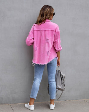 Fashion Ripped Shirt Jacket Female Autumn And Spring Casual Tops Womens Clothing - MISSCLAUS