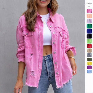 Fashion Ripped Shirt Jacket Female Autumn And Spring Casual Tops Womens Clothing - MISSCLAUS