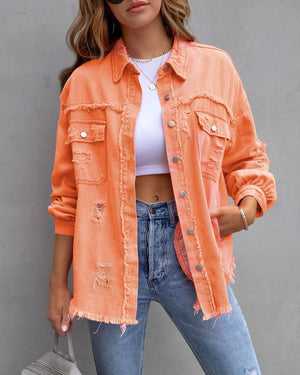 Fashion Ripped Shirt Jacket Female Autumn And Spring Casual Tops Womens Clothing - MISSCLAUS