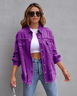 Fashion Ripped Shirt Jacket Female Autumn And Spring Casual Tops Womens Clothing - MISSCLAUS