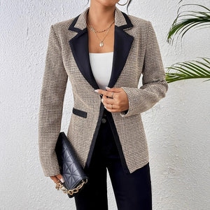 Graceful And Fashionable Houndstooth Color Matching Plaid Graceful Suit Jacket - MISSCLAUS