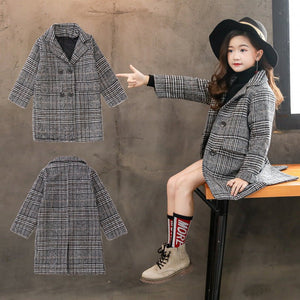 Gray plaid houndstooth coat for girls - MISSCLAUS