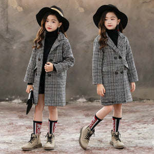 Gray plaid houndstooth coat for girls - MISSCLAUS