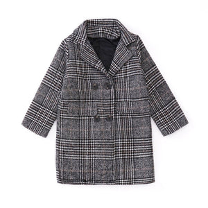 Gray plaid houndstooth coat for girls - MISSCLAUS
