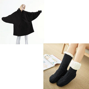 Hoodie Sweatshirt With Big Pocket Tops Sweater Comfortable Loose Double - Sided Fleece Thicker Wearable Blanket - MISSCLAUS