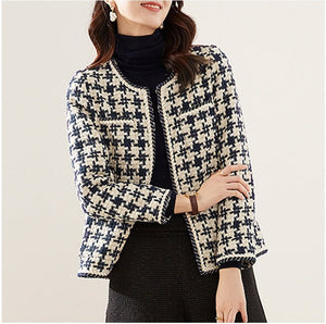 Houndstooth Small Fragrance Jacket Women Clothing - MISSCLAUS