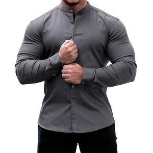 Long Sleeve Shirt Men Casual Button Down Slim Tops Solid Color Casual Mens Clothing - MISSCLAUS