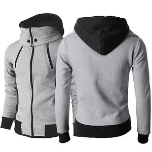 Men's Zip UP Hooded Jacket Fake Two Piece Sports Cardigan Casual Slim Sweatshirt Jacket - MISSCLAUS