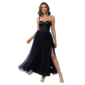 New Solid Color Chiffon Slim - fit Oblique Shoulder Long Irregular Hem Dress - MISSCLAUS