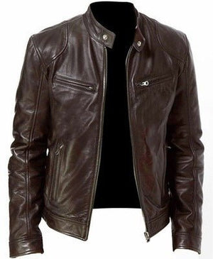 PU Leather Jacket Slim Leather Jacket - MISSCLAUS