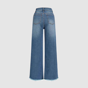 Raw Hem Ripped Loose Wide - leg Flared Jeans - MISSCLAUS