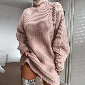 Solid Turtleneck Long Sweater Winter Warm Women Sweater Dress - MISSCLAUS
