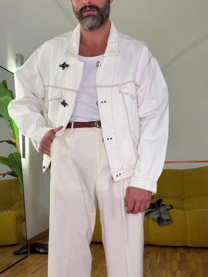 White Buttoned Long - sleeved Denim Jacket - MISSCLAUS