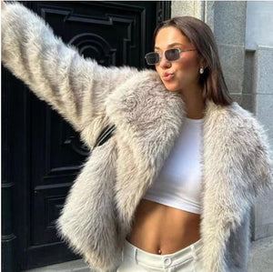 Winter Plush Coat Fashion Thicken Lapel Outwear Casual Long Sleeve Tops Womens Clothing - MISSCLAUS