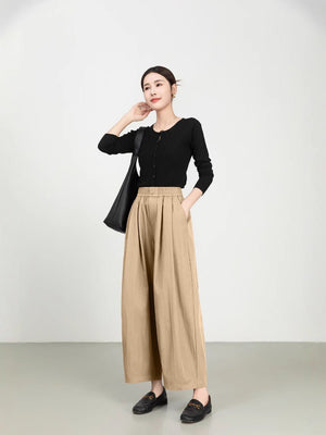 Women's Fine Twill Sandcard Elastic Waist Casual Pants - MISSCLAUS