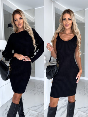 2pcs Suit Women's Solid Stripe Long - sleeved Top And Tight Suspender Skirt Fashion Autumn Winter Slim Clothing - MISSCLAUS