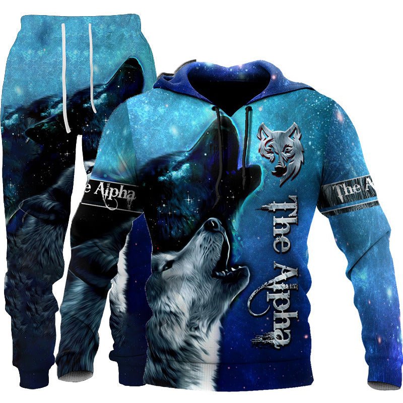 3D Wolf Print Tracksuit Men Sportswear Hooded Sweatsuit Two Piece Outdoors Running Fitness Mens Clothing Jogging Set - MISSCLAUS