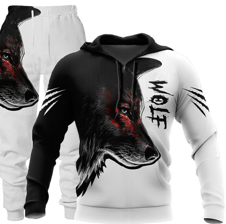 3D Wolf Print Tracksuit Men Sportswear Hooded Sweatsuit Two Piece Outdoors Running Fitness Mens Clothing Jogging Set - MISSCLAUS