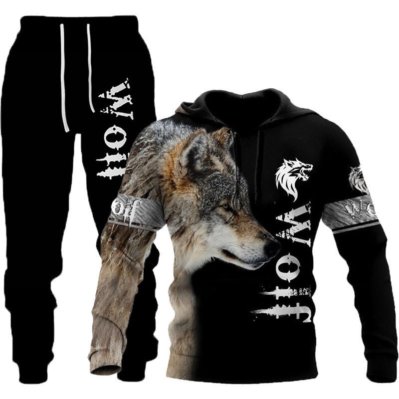 3D Wolf Print Tracksuit Men Sportswear Hooded Sweatsuit Two Piece Outdoors Running Fitness Mens Clothing Jogging Set - MISSCLAUS