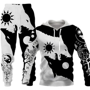3D Wolf Print Tracksuit Men Sportswear Hooded Sweatsuit Two Piece Outdoors Running Fitness Mens Clothing Jogging Set - MISSCLAUS