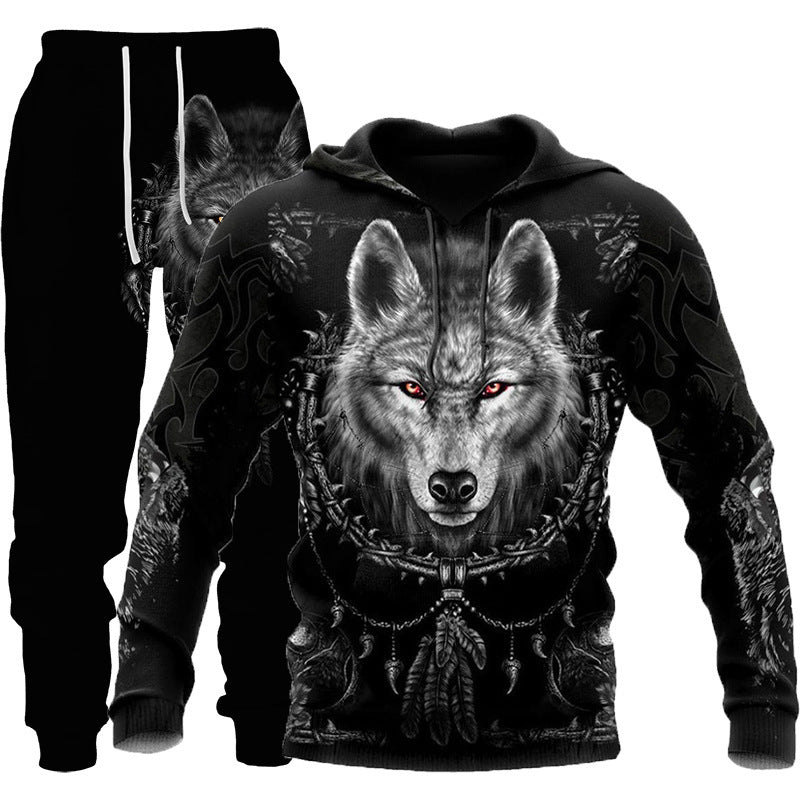 3D Wolf Print Tracksuit Men Sportswear Hooded Sweatsuit Two Piece Outdoors Running Fitness Mens Clothing Jogging Set - MISSCLAUS