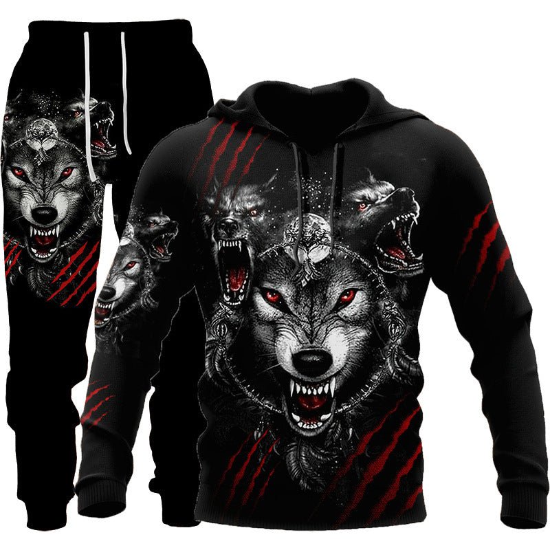 3D Wolf Print Tracksuit Men Sportswear Hooded Sweatsuit Two Piece Outdoors Running Fitness Mens Clothing Jogging Set - MISSCLAUS