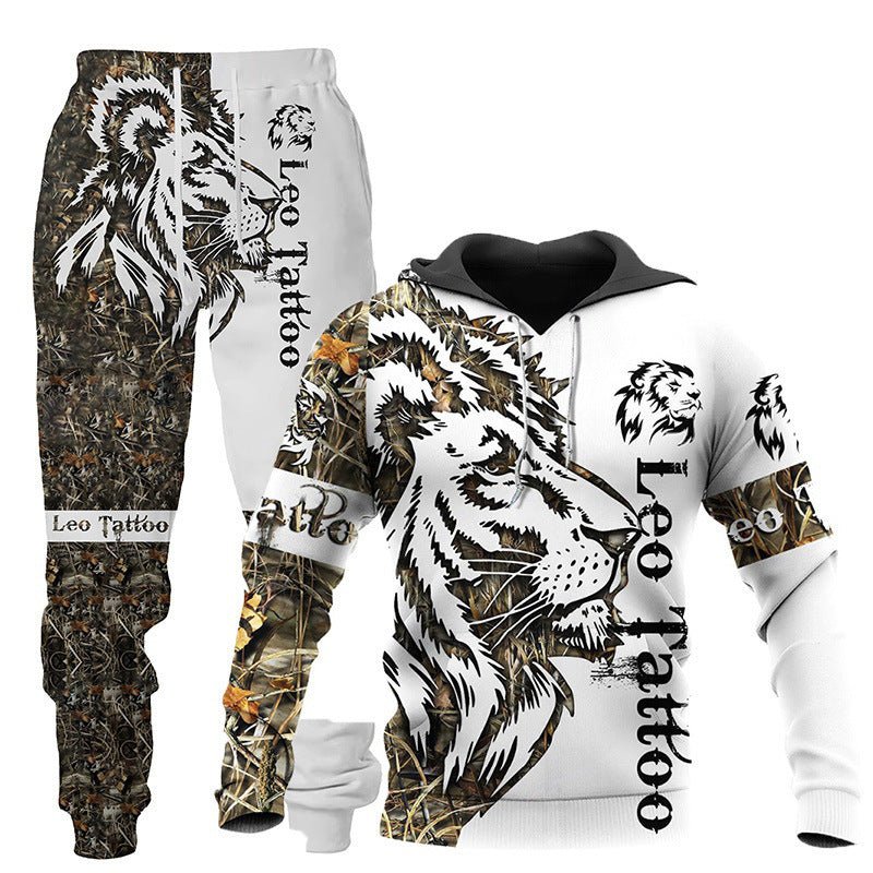 3D Wolf Print Tracksuit Men Sportswear Hooded Sweatsuit Two Piece Outdoors Running Fitness Mens Clothing Jogging Set - MISSCLAUS