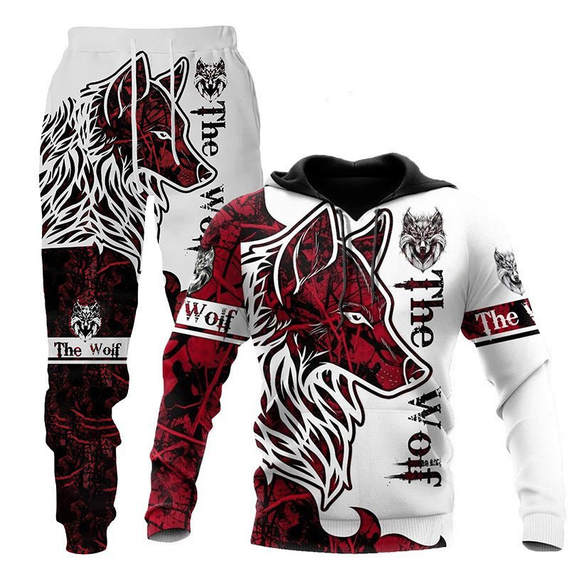 3D Wolf Print Tracksuit Men Sportswear Hooded Sweatsuit Two Piece Outdoors Running Fitness Mens Clothing Jogging Set - MISSCLAUS