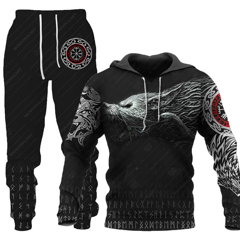 3D Wolf Print Tracksuit Men Sportswear Hooded Sweatsuit Two Piece Outdoors Running Fitness Mens Clothing Jogging Set - MISSCLAUS