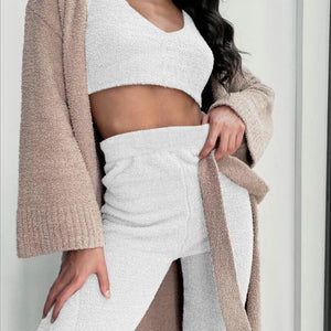 3pcs Womens Clothing Long Sleeve Crop Tank Top And Drawstring Shorts Pajama Set - MISSCLAUS