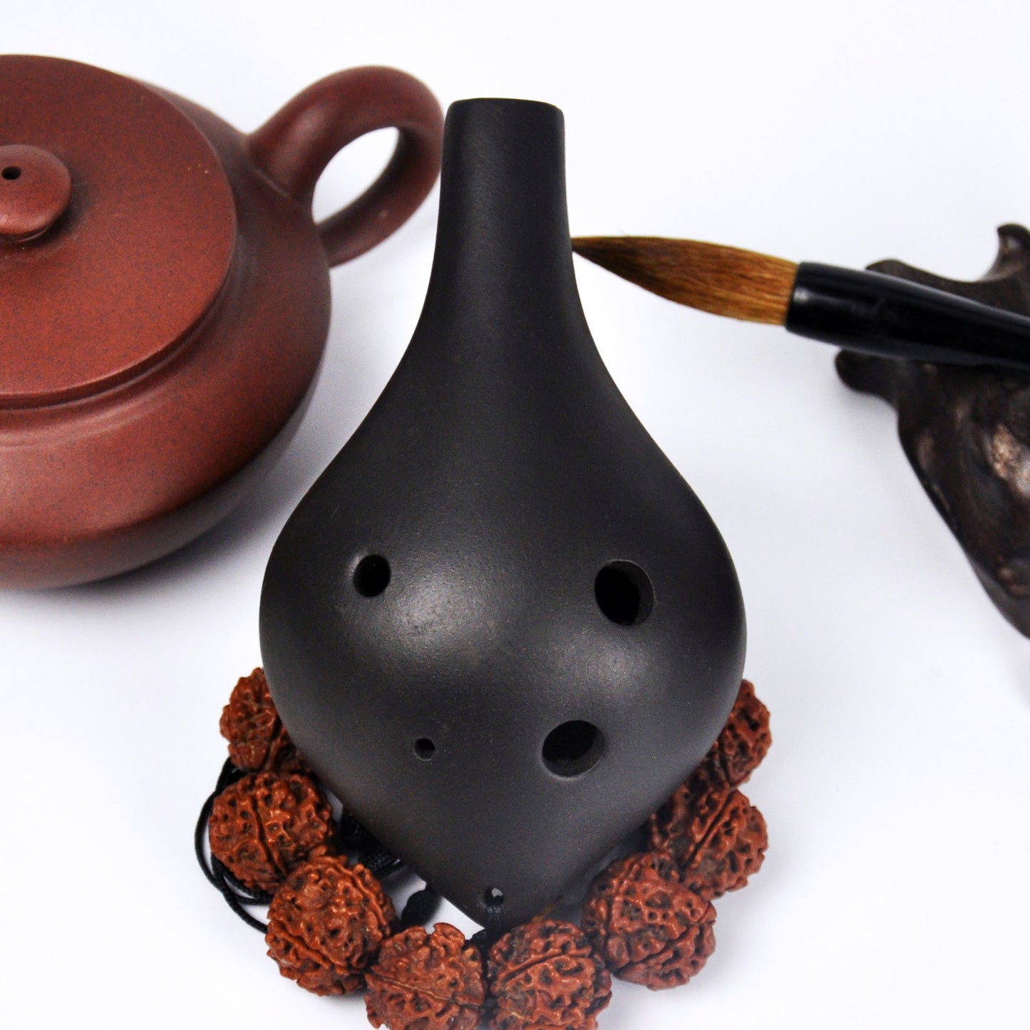 6 hole black pottery flute AC key alto C key hand carving - MISSCLAUS