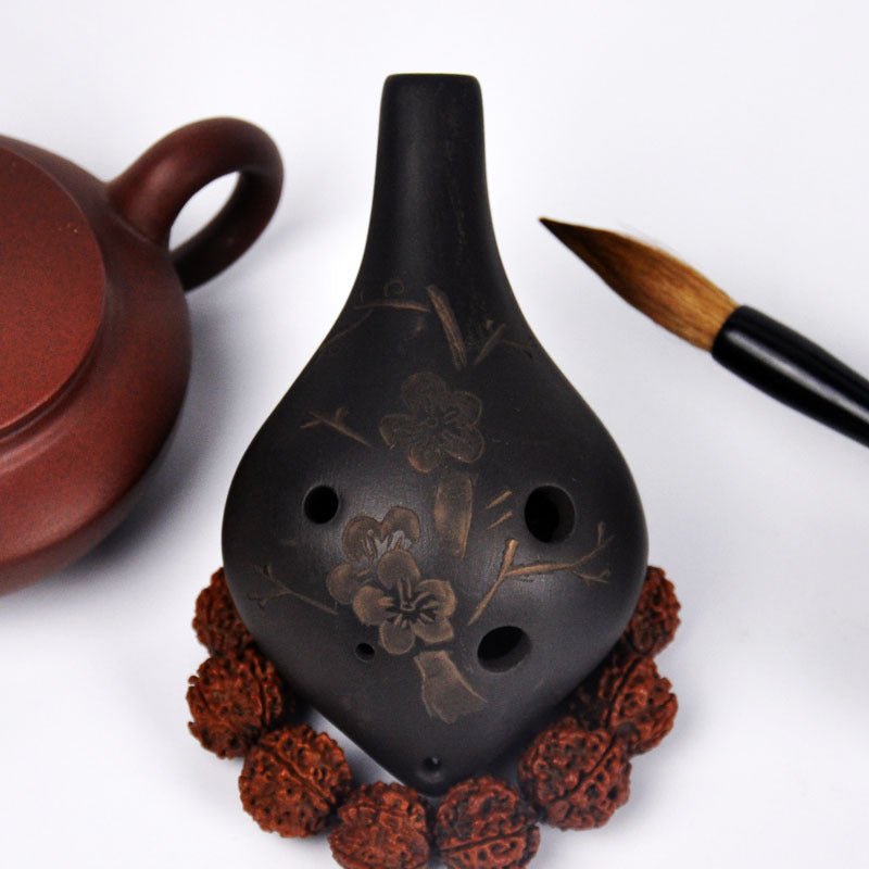 6 hole black pottery flute AC key alto C key hand carving - MISSCLAUS