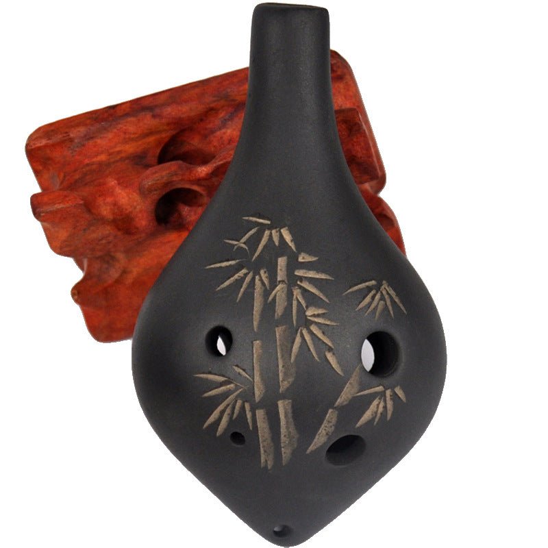 6 hole black pottery flute AC key alto C key hand carving - MISSCLAUS