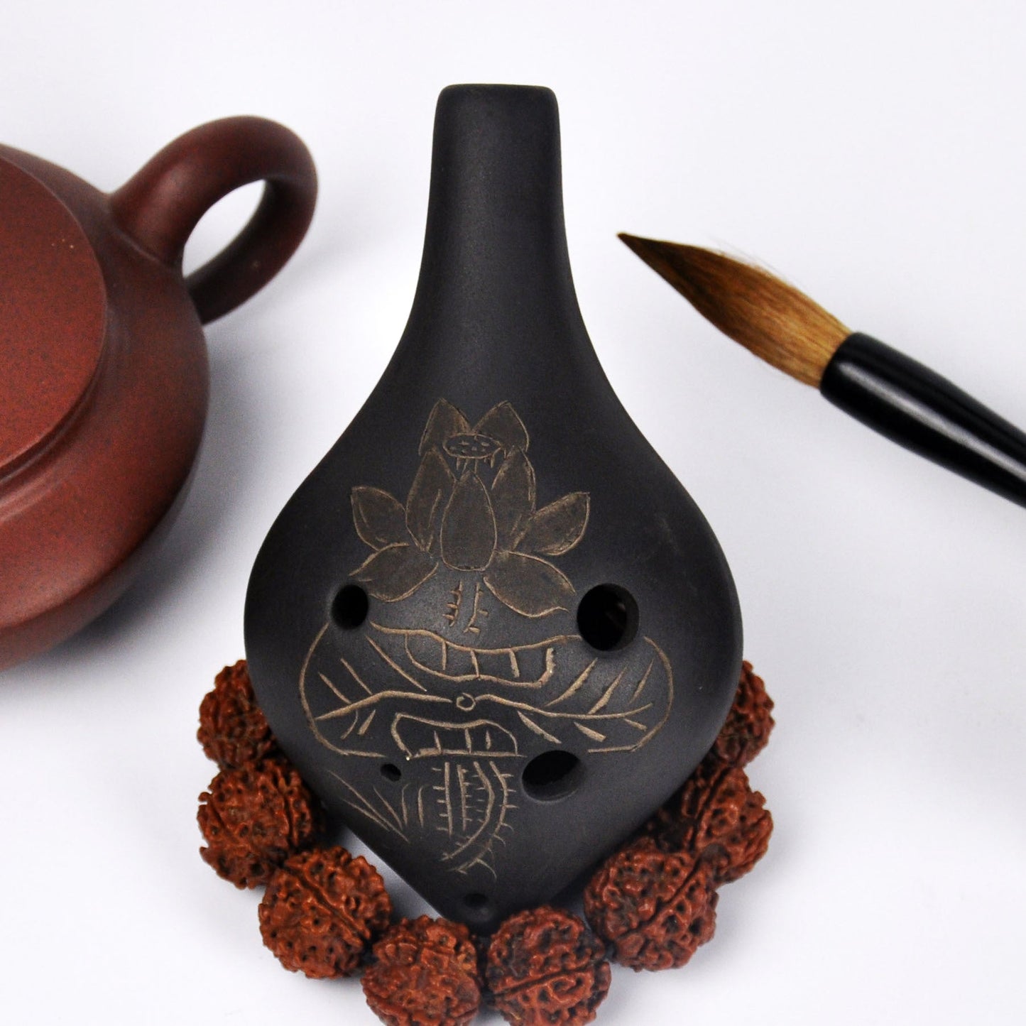 6 hole black pottery flute AC key alto C key hand carving - MISSCLAUS