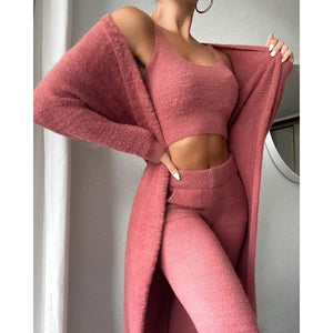 Cozy Pajama Set, 3 Piece Lounge Set, Cute Loungewear, Warm Suit Sets, Matching Set, Lounge Set, 3 Piece Pant Sets, Women Winter Dress - MISSCLAUS
