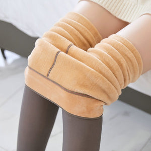 Fake Translucent Plus Size Leggings Fleece Lined Tights Fall And Winter Warm Fleece Pantyhose Women Fleece Lined Pantyhose Thermal Winter Tights - MISSCLAUS