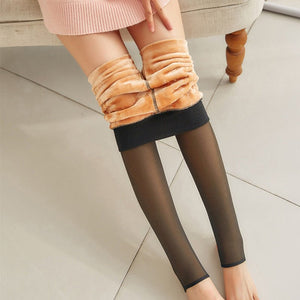 Fake Translucent Plus Size Leggings Fleece Lined Tights Fall And Winter Warm Fleece Pantyhose Women Fleece Lined Pantyhose Thermal Winter Tights - MISSCLAUS