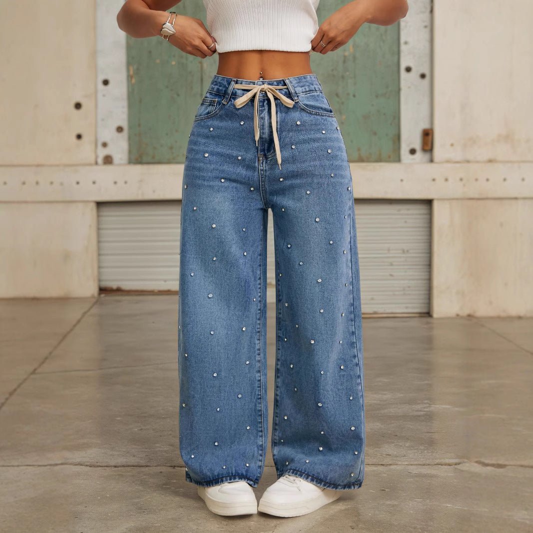 Fashion High Waist Loose Straight With Baht Wide Leg Mop Pants - MISSCLAUS