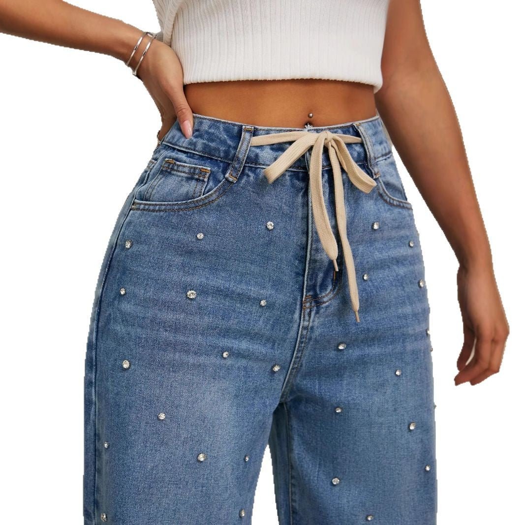 Fashion High Waist Loose Straight With Baht Wide Leg Mop Pants - MISSCLAUS