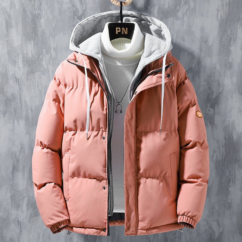 Fashion Hooded Jacket Men Winter Windproof Thickened Fake Two - piece Coat Solid Leisure Sports Cotton Jacket - MISSCLAUS